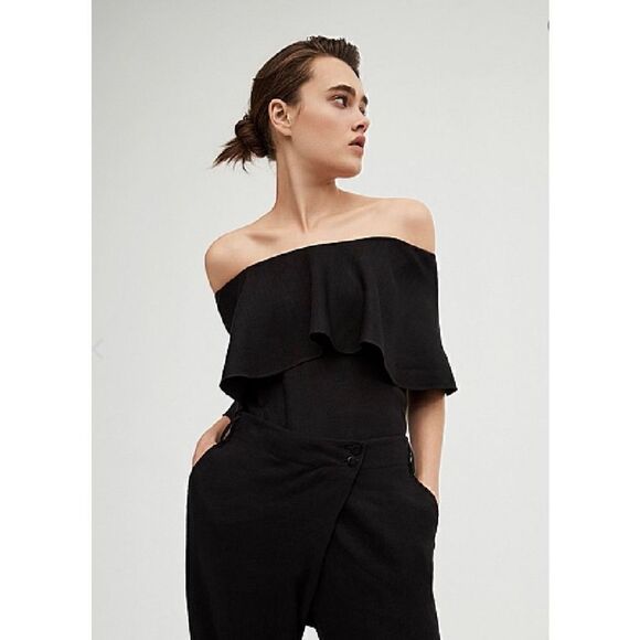 Country Road Linen Blend Off Shoulder Ruffle Blouse Size 4 - Picture 1 of 6